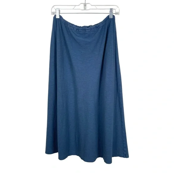 Cut Loose Cotton-Linen Blend Drawstring Long Midi Skirt Blue Size L